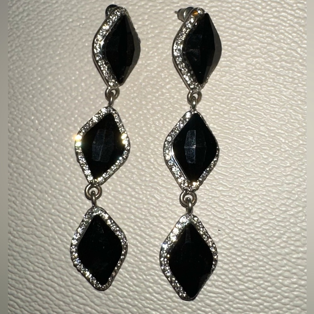 Three Tiered Black Engineered Diamond Formal Earrings 🖤